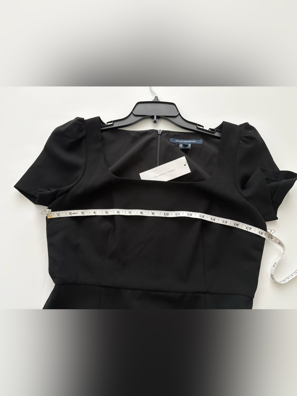 French Connection Black Puff Sleeve Mini Dress NWT Size 10 Classic Square Neck - Picture 8 of 14